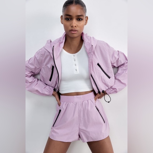 Zara Lavender Athletic Nylon High Waist Shorts - Picture 1 of 11